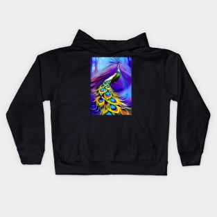 PURPLE BACKGROUND STUNNING AND BEAUTIFUL PEACOCK Kids Hoodie